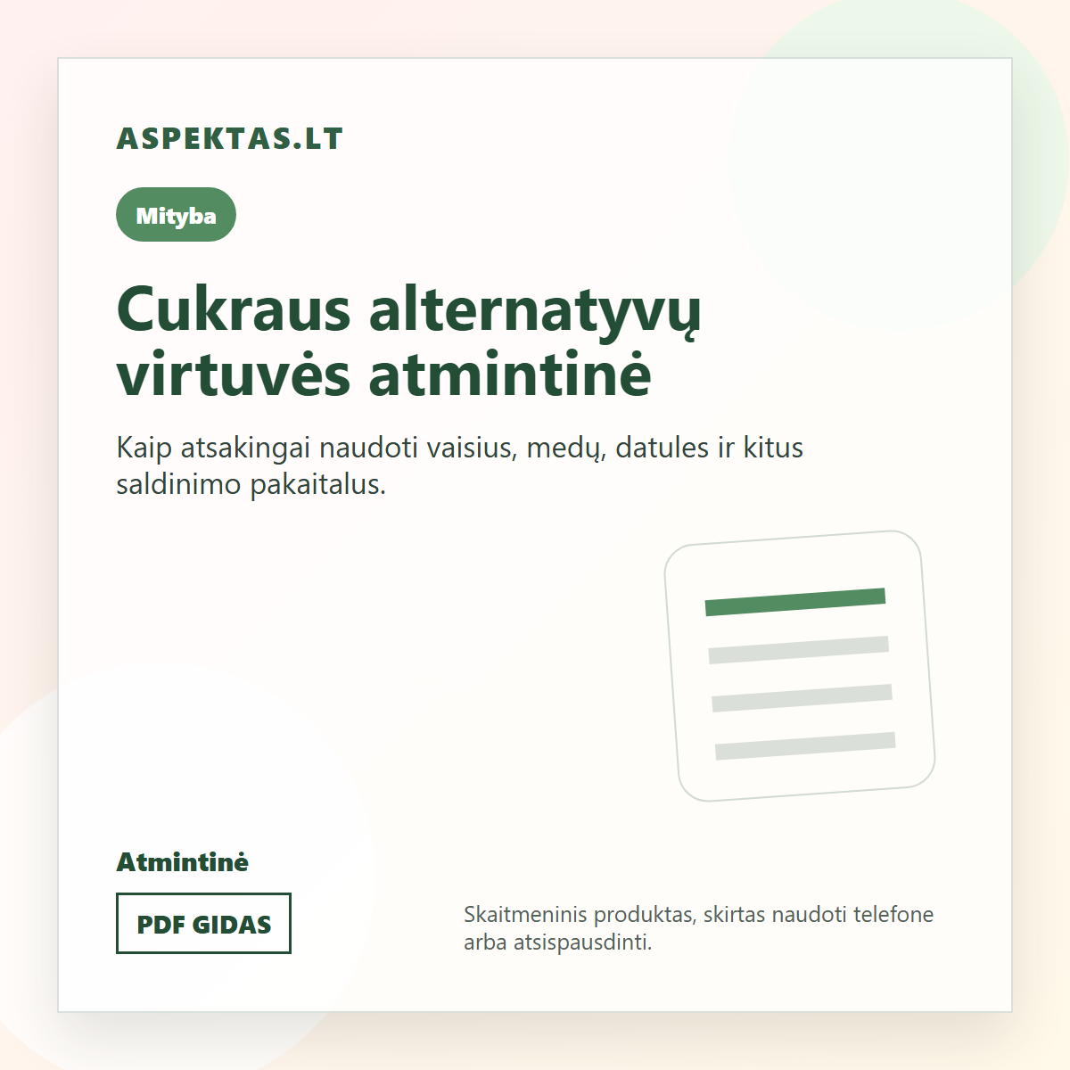 Cukraus alternatyvų virtuvės atmintinė PDF viršelis