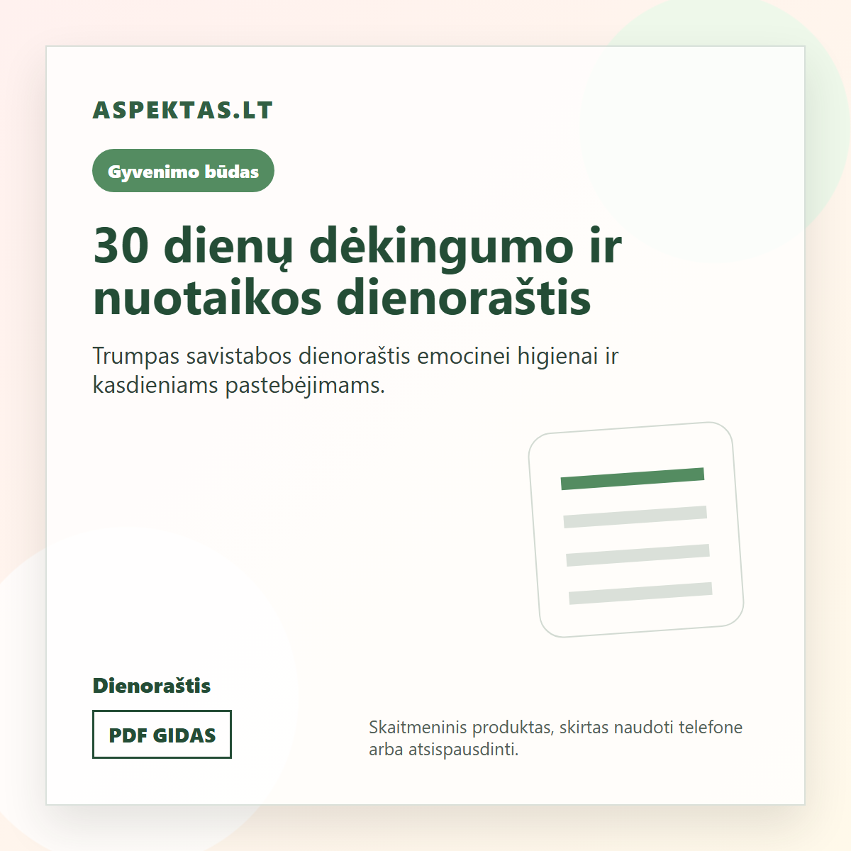 30 dienų dėkingumo ir nuotaikos dienoraštis PDF viršelis