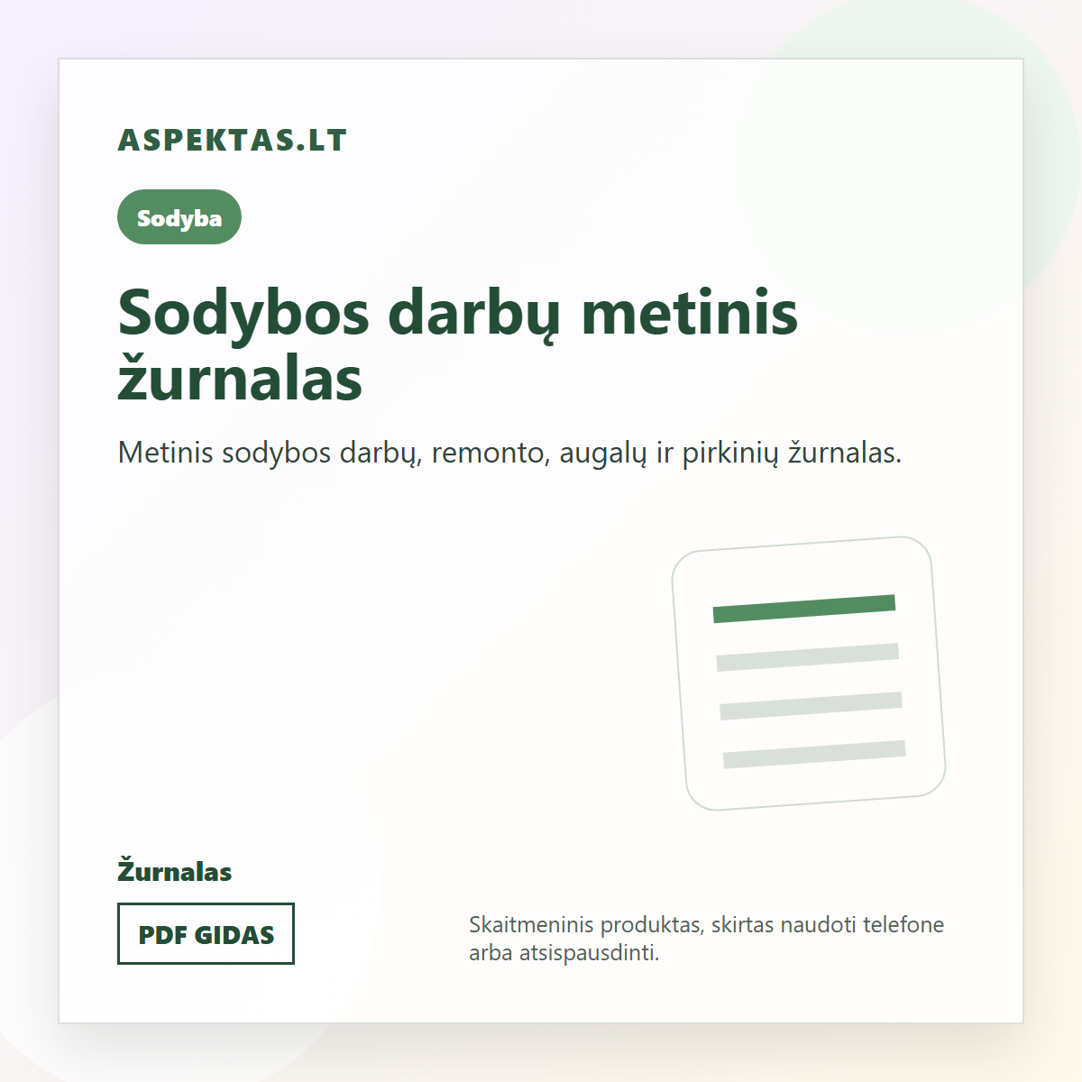 Sodybos darbų metinis žurnalas PDF viršelis