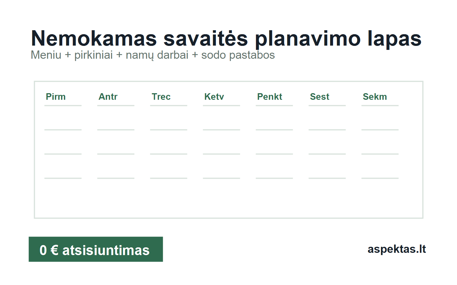Nemokamas savaitės planavimo lapas